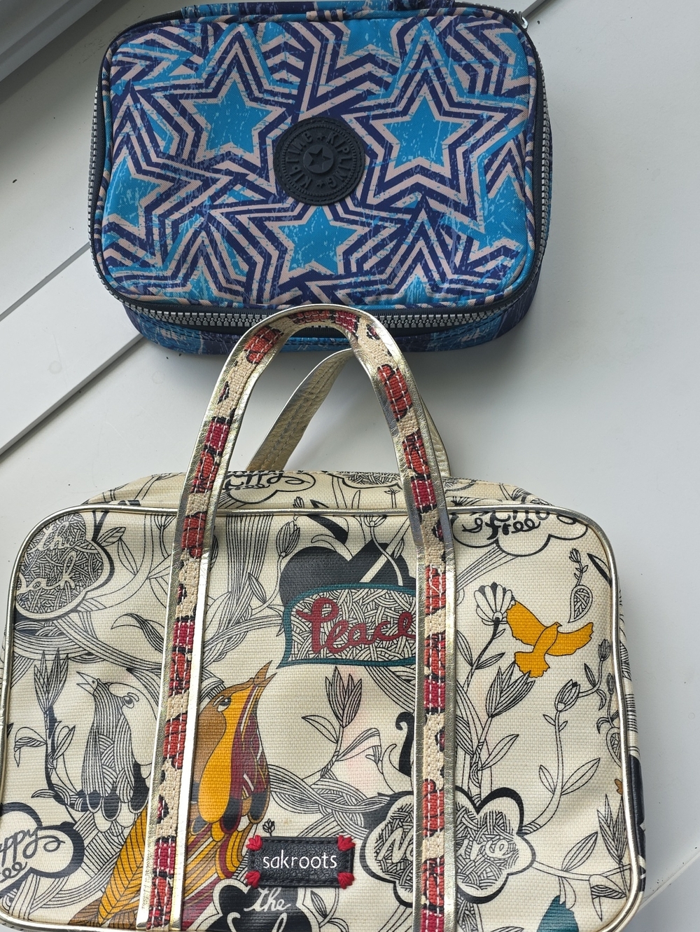 Bundle Sakroots Cream Floral & Bird Print Cosmetic Tote with Gold-Trim Handles